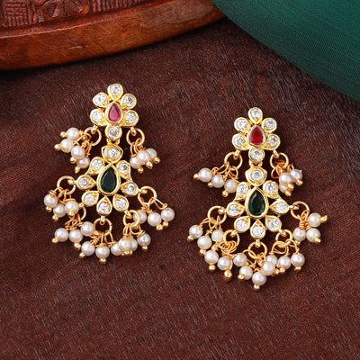 Buy Estele Gold Plated CZ Traditional Glory Bridal Earrings with Pearls for  Women Online